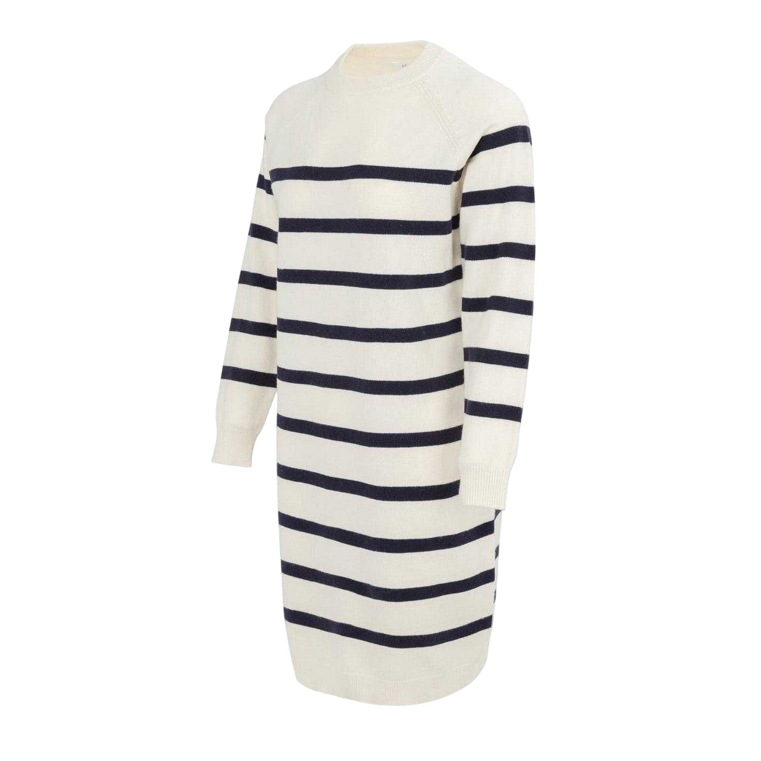 Black-White - Side - Miso Womens-Ladies Striped Knitted Mock Neck Jumper Dress