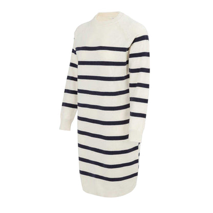 Black-White - Side - Miso Womens-Ladies Striped Knitted Mock Neck Jumper Dress