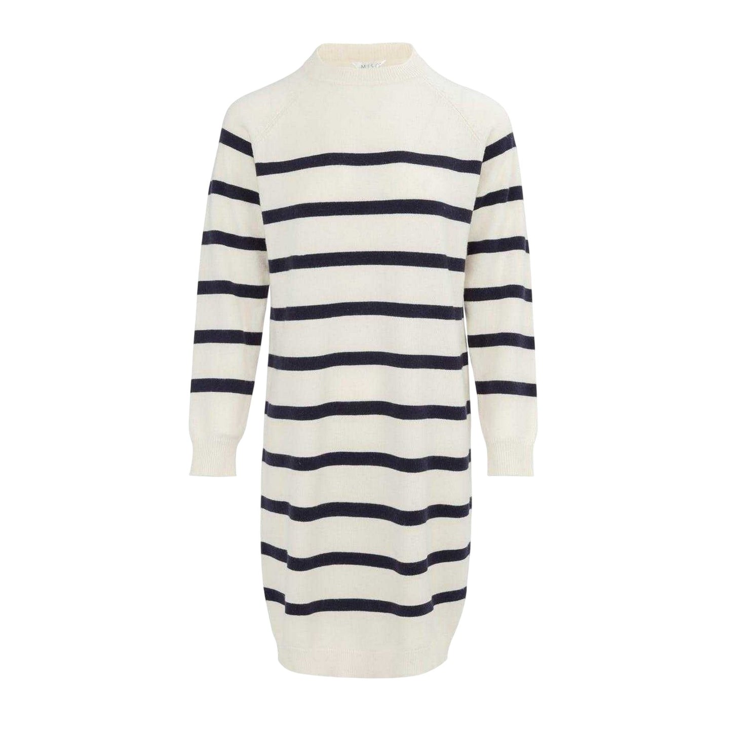 Black-White - Front - Miso Womens-Ladies Striped Knitted Mock Neck Jumper Dress