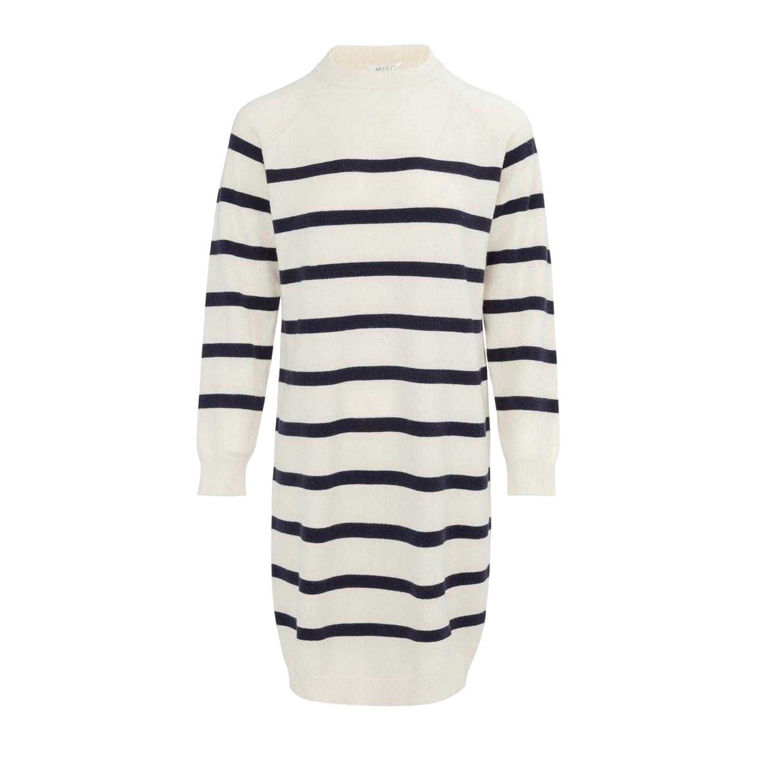 Black-White - Front - Miso Womens-Ladies Striped Knitted Mock Neck Jumper Dress