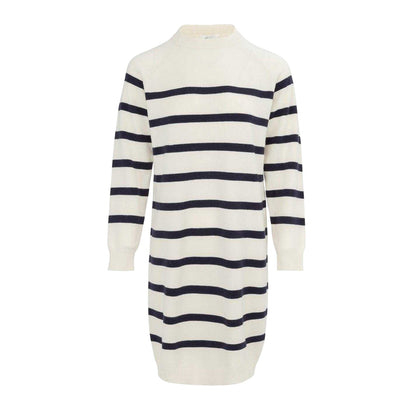 Black-White - Front - Miso Womens-Ladies Striped Knitted Mock Neck Jumper Dress