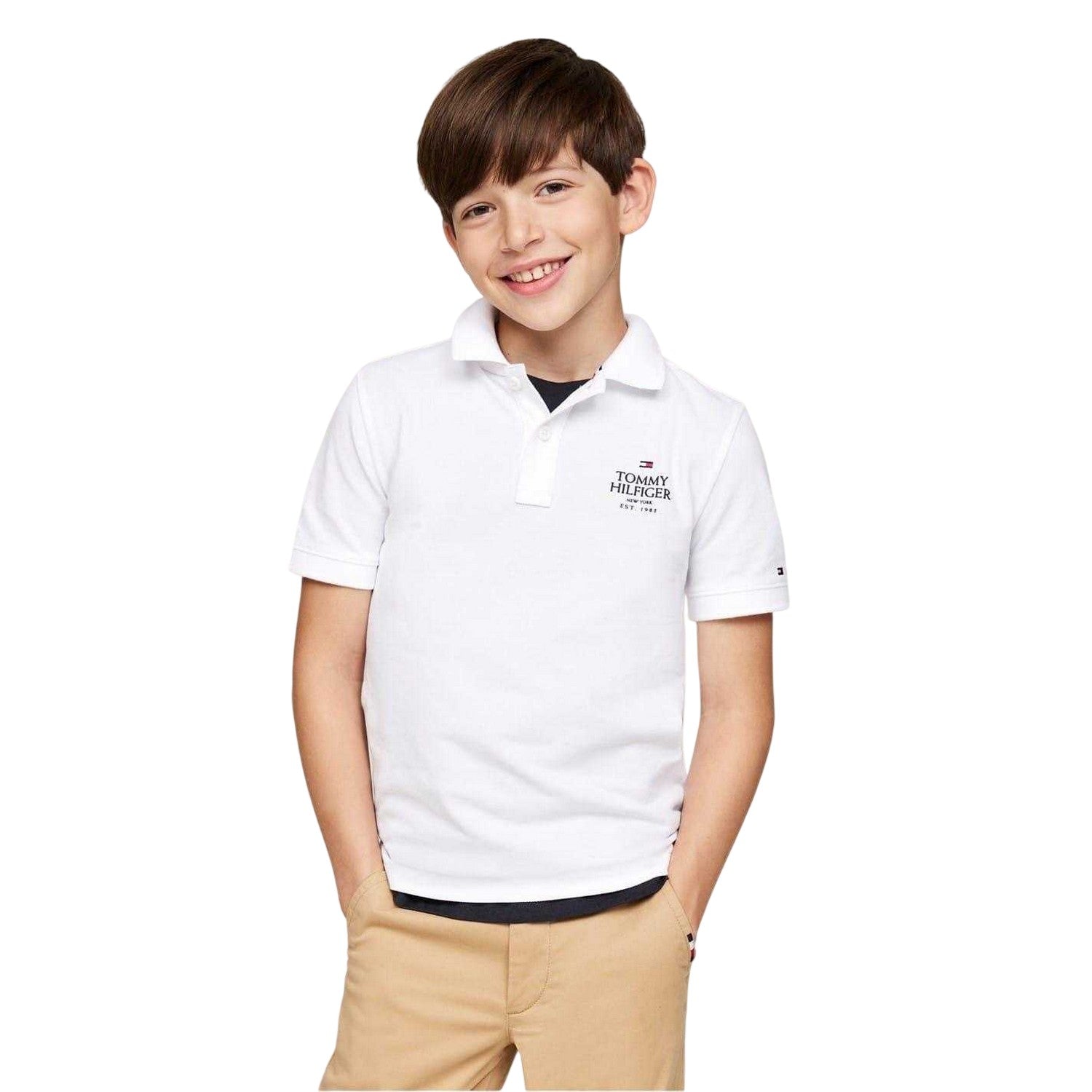 White - Side - Tommy Hilfiger Childrens-Kids Logo Polo Shirt