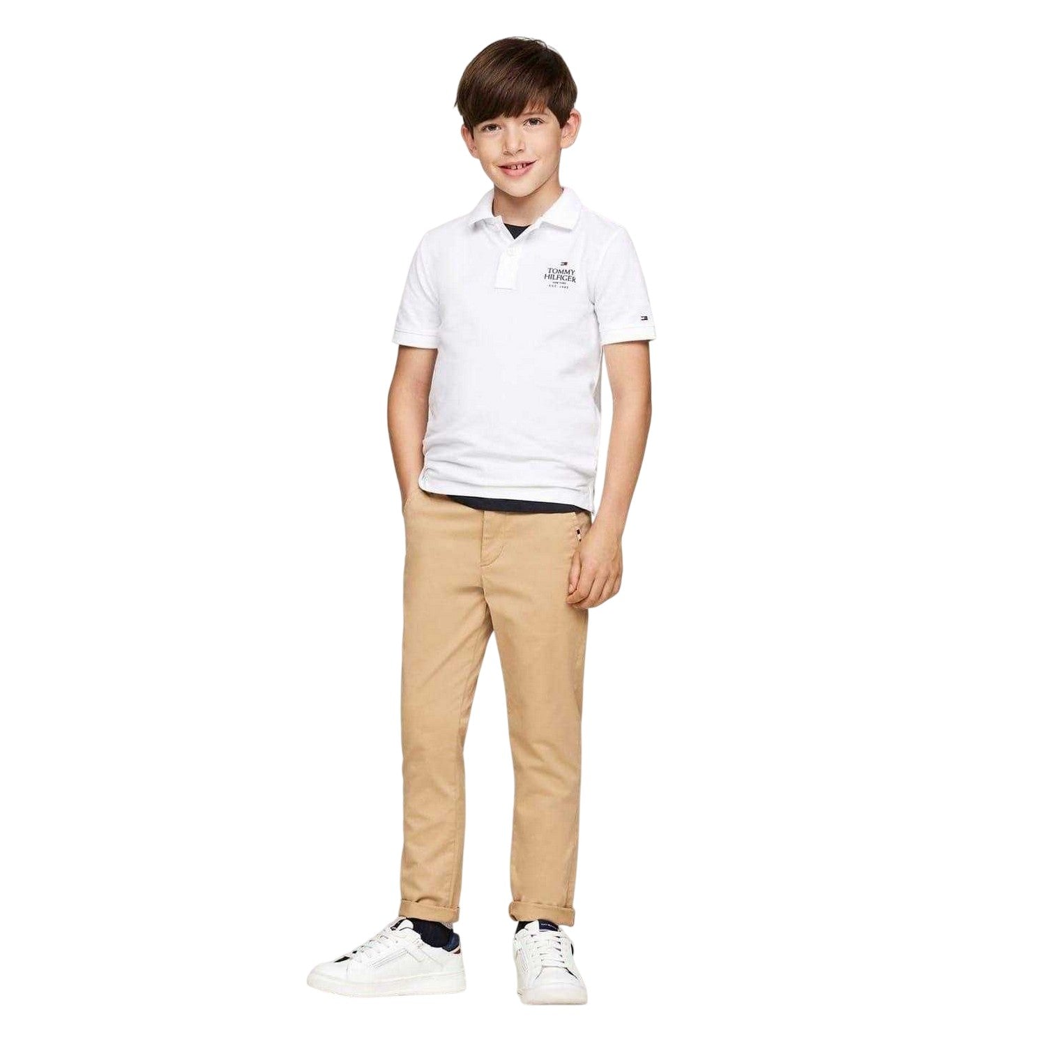 White - Lifestyle - Tommy Hilfiger Childrens-Kids Logo Polo Shirt
