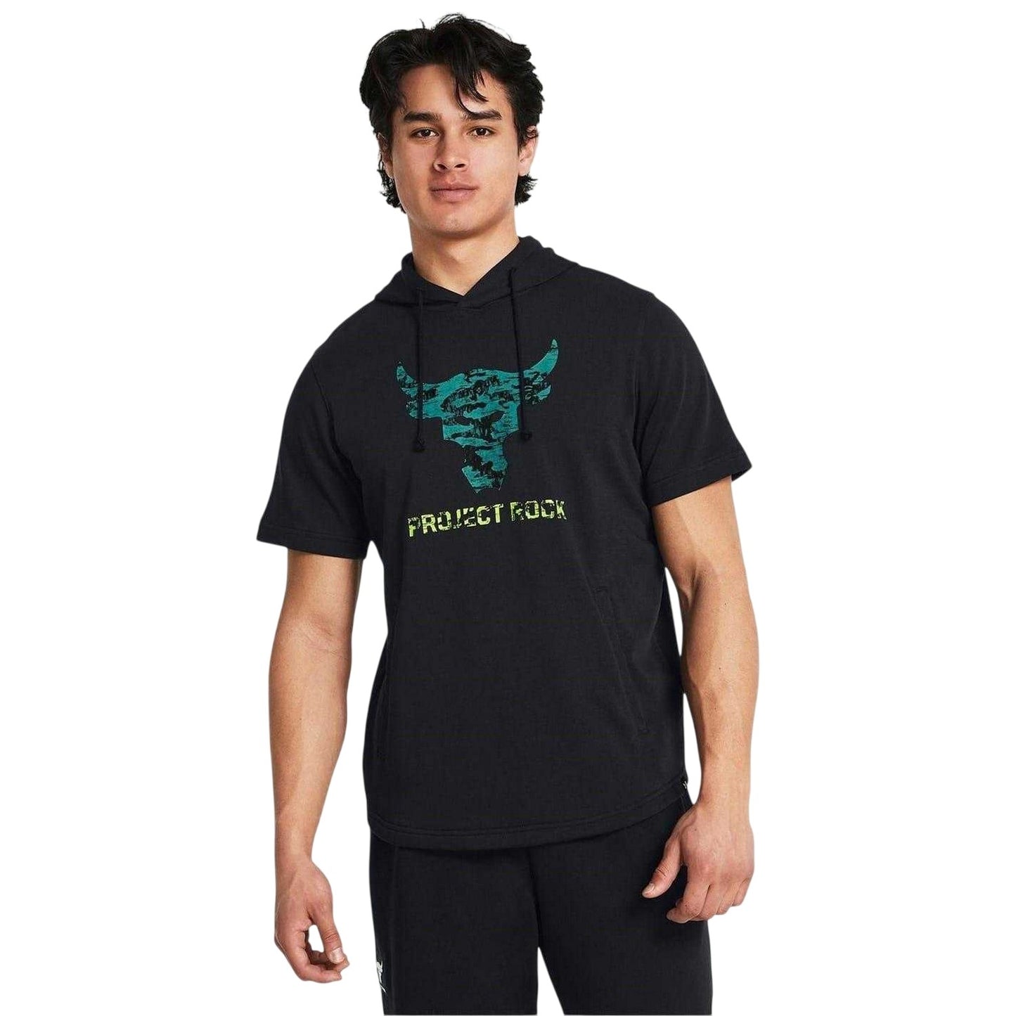 Black - Lifestyle - Under Armour Mens Project Rock Short-Sleeved Hoodie