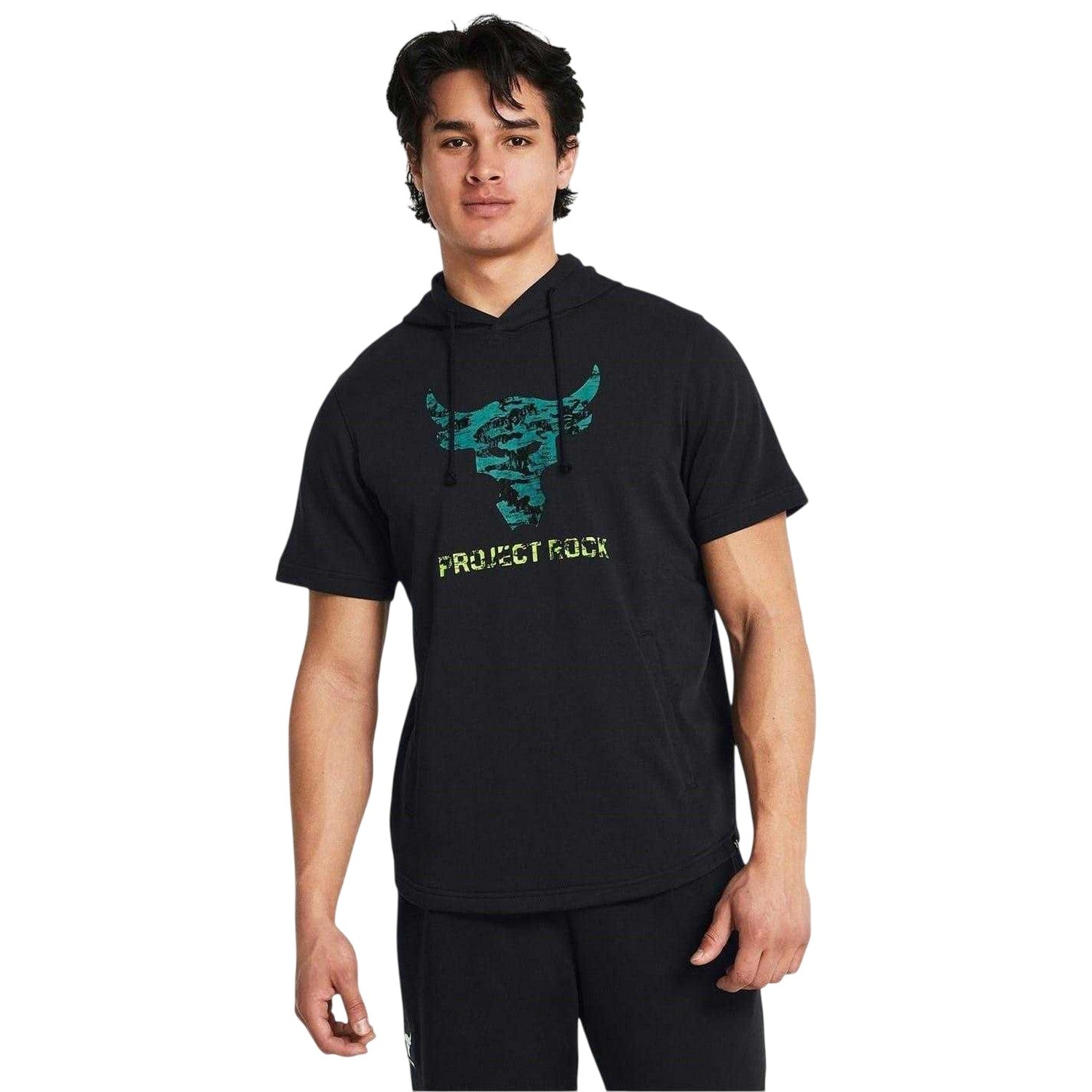Black - Lifestyle - Under Armour Mens Project Rock Short-Sleeved Hoodie
