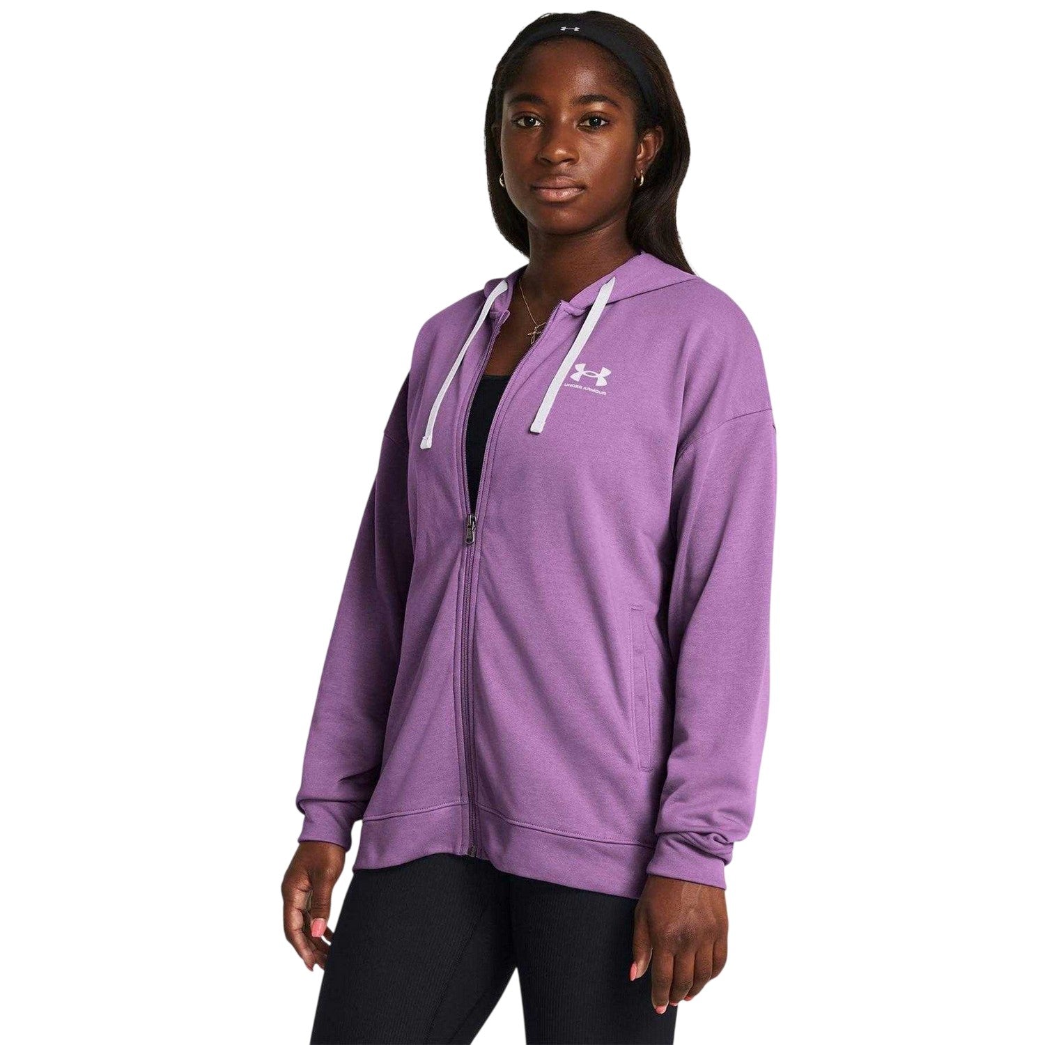 Purple - Lifestyle - Under Armour Womens-Ladies Rival Terry Oversized Full Zip Hoodie