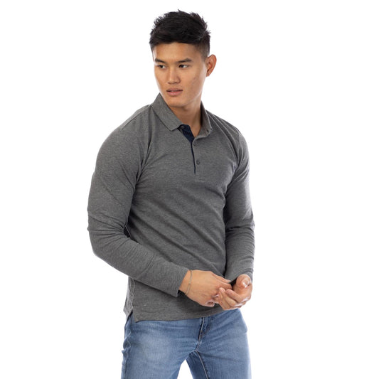 Dark Grey Marl - Front - Peter Werth Mens Glasby Long-Sleeved Polo Shirt