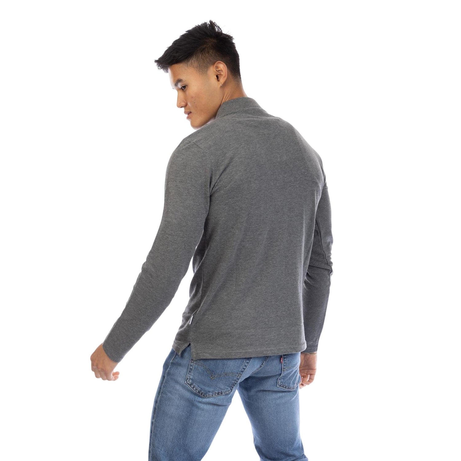 Dark Grey Marl - Back - Peter Werth Mens Glasby Long-Sleeved Polo Shirt