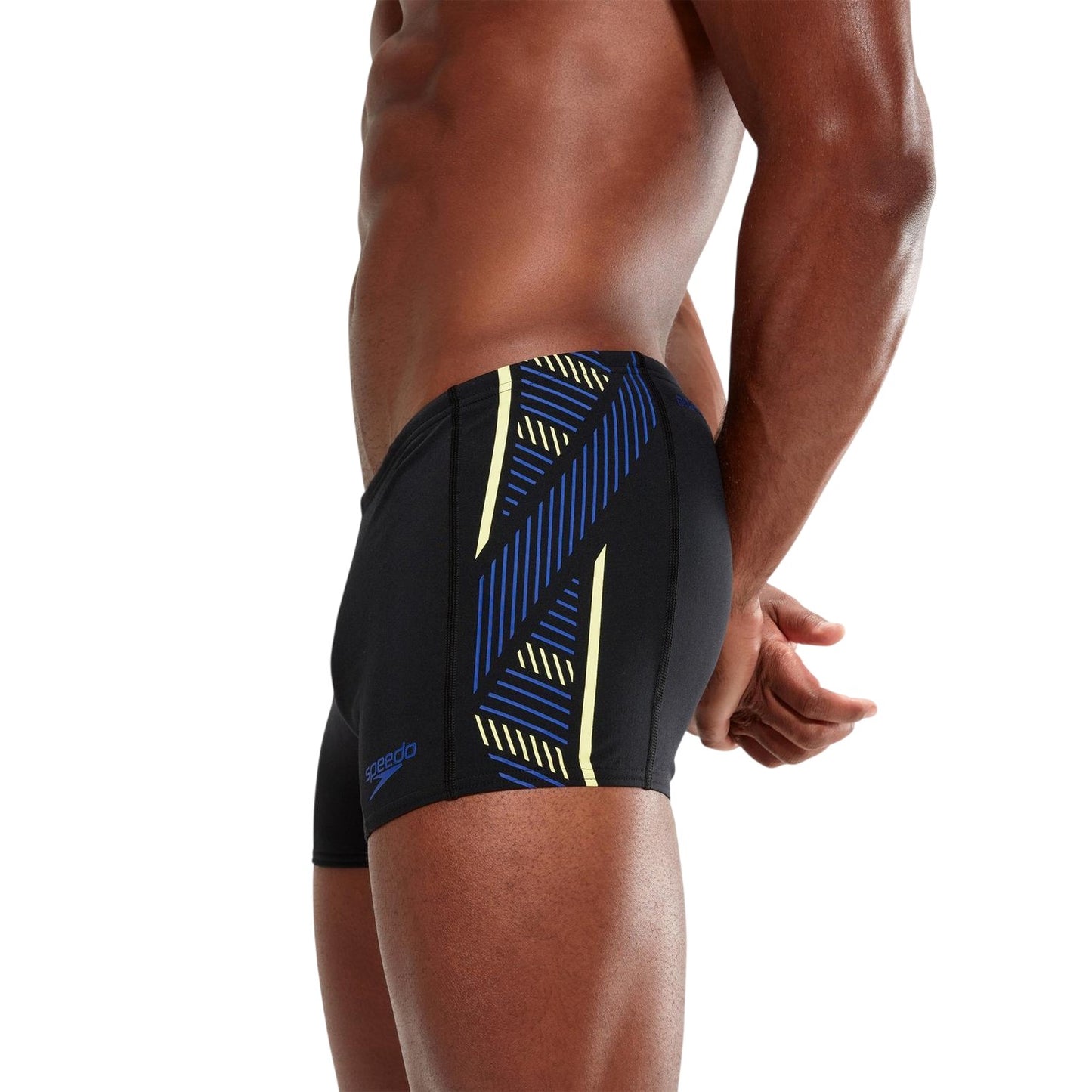 Black-Blue - Side - Speedo Mens Tech Stripe Swim Briefs