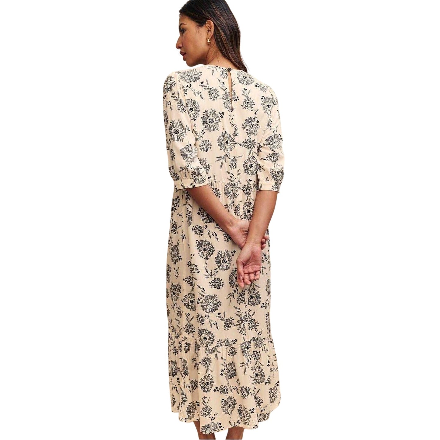 Cream - Back - Nobody´s Child Womens-Ladies Rachel Floral Crew Neck Midi Dress