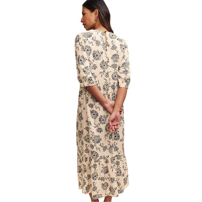 Cream - Back - Nobody´s Child Womens-Ladies Rachel Floral Crew Neck Midi Dress