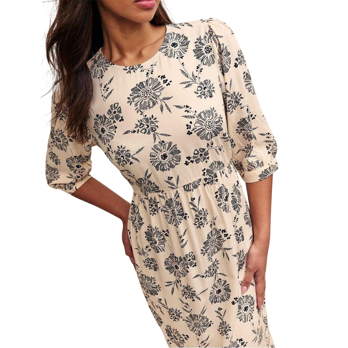 Cream - Side - Nobody´s Child Womens-Ladies Rachel Floral Crew Neck Midi Dress