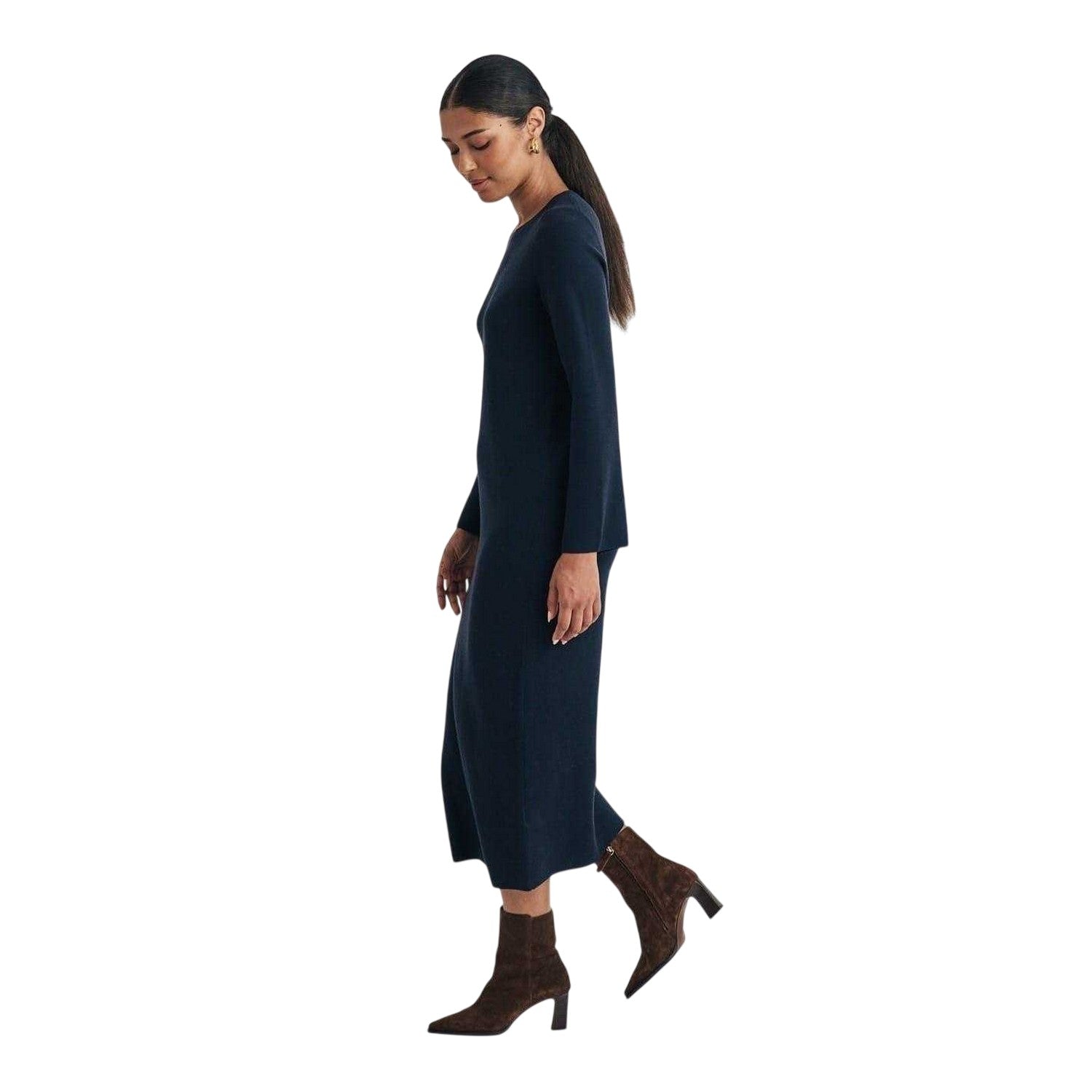 Blue - Side - Nobody´s Child Womens-Ladies Knitted Crew Neck Long-Sleeved T-Shirt Dress
