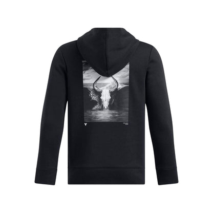 Black - Back - Under Armour Childrens-Kids Project Rock Rival Cotton Blend Pullover Hoodie