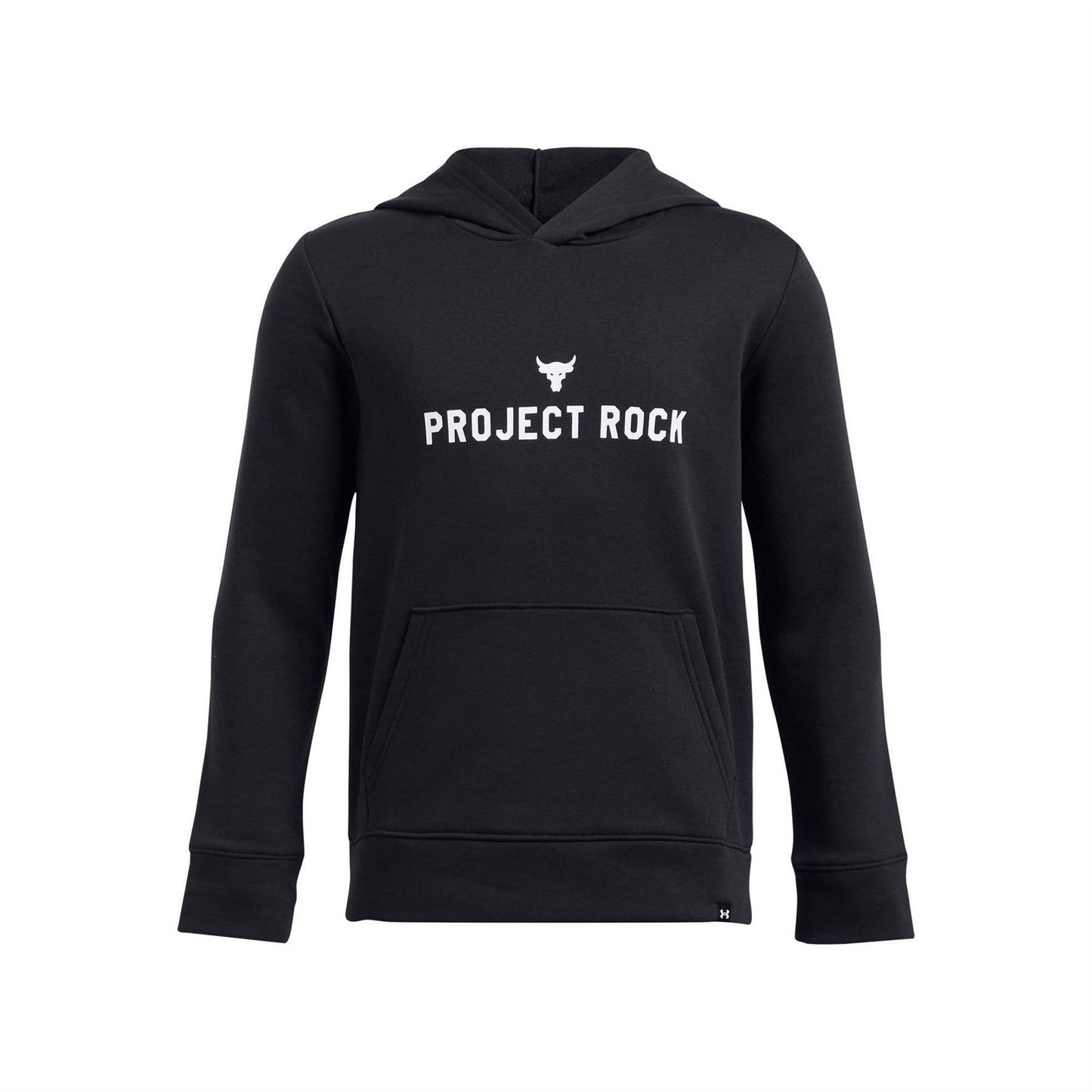 Black - Front - Under Armour Childrens-Kids Project Rock Rival Cotton Blend Pullover Hoodie