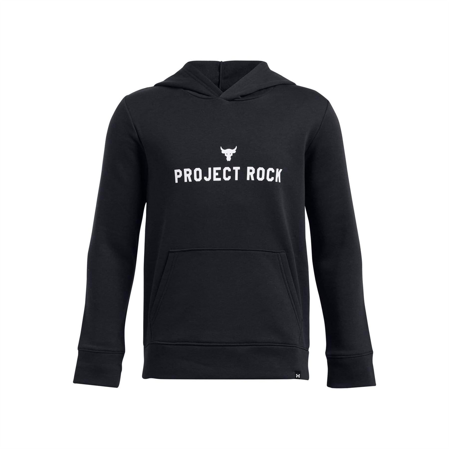 Black - Front - Under Armour Childrens-Kids Project Rock Rival Cotton Blend Pullover Hoodie