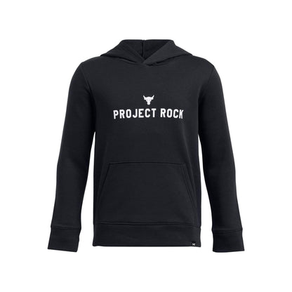 Black - Front - Under Armour Childrens-Kids Project Rock Rival Cotton Blend Pullover Hoodie