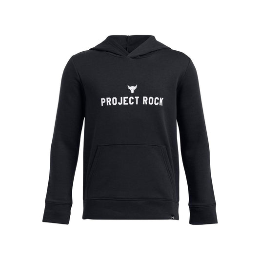 Black - Front - Under Armour Childrens-Kids Project Rock Rival Cotton Blend Pullover Hoodie
