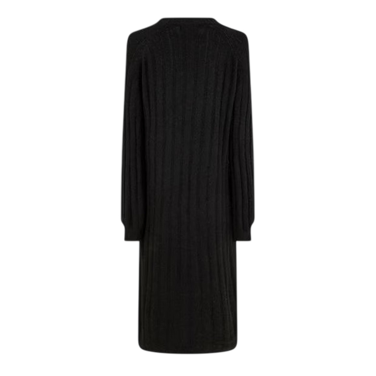 Black - Back - Pieces Womens-Ladies Knitted Crew Neck Long-Sleeved Midi Dress