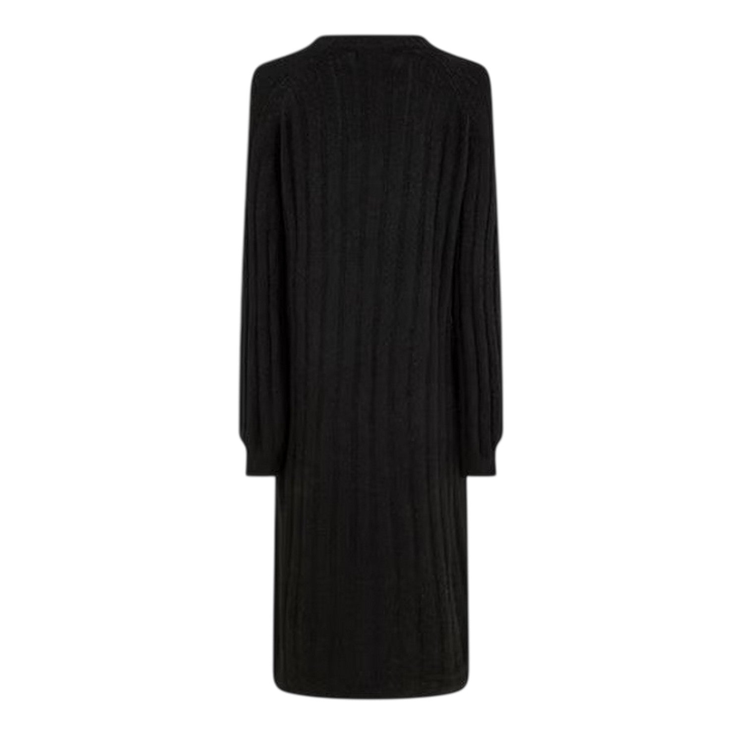Black - Back - Pieces Womens-Ladies Knitted Crew Neck Long-Sleeved Midi Dress