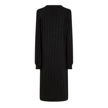 Black - Back - Pieces Womens-Ladies Knitted Crew Neck Long-Sleeved Midi Dress