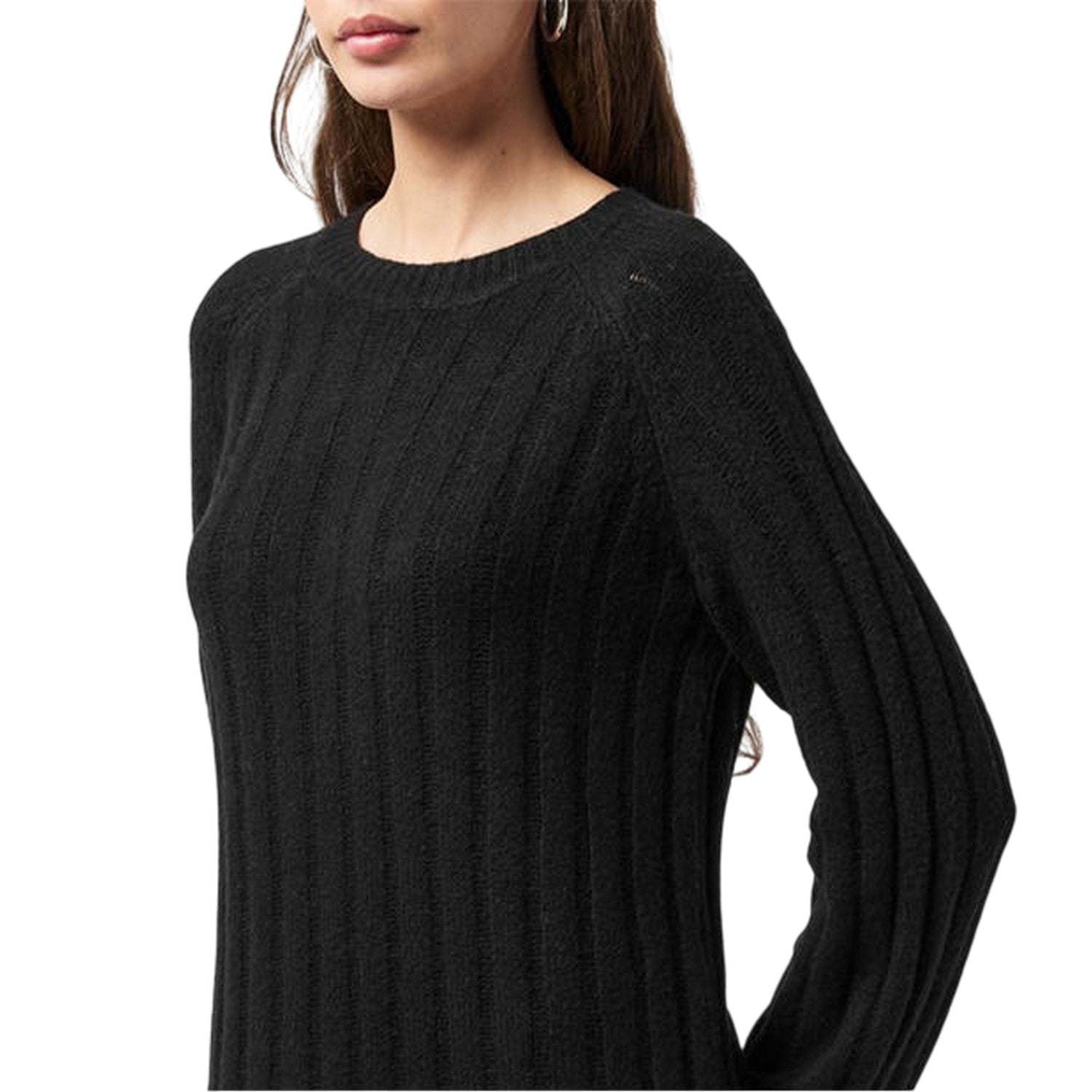 Black - Side - Pieces Womens-Ladies Knitted Crew Neck Long-Sleeved Midi Dress