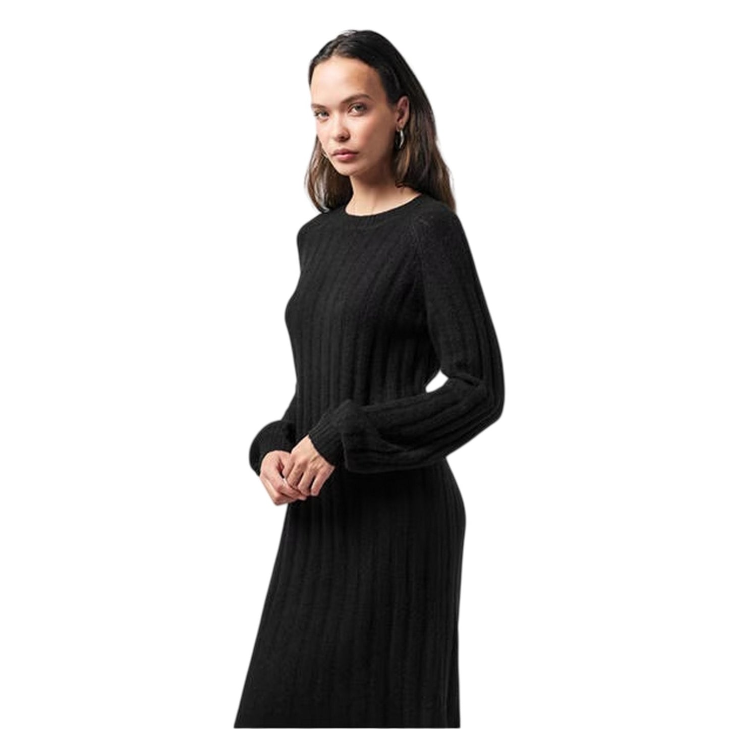 Black - Lifestyle - Pieces Womens-Ladies Knitted Crew Neck Long-Sleeved Midi Dress
