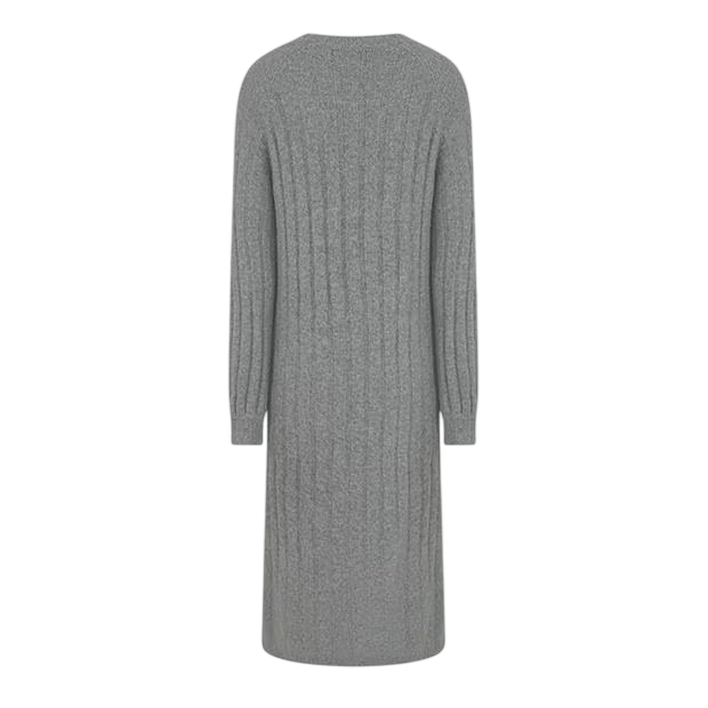 Medium Grey Melange - Back - Pieces Womens-Ladies Knitted Crew Neck Long-Sleeved Midi Dress