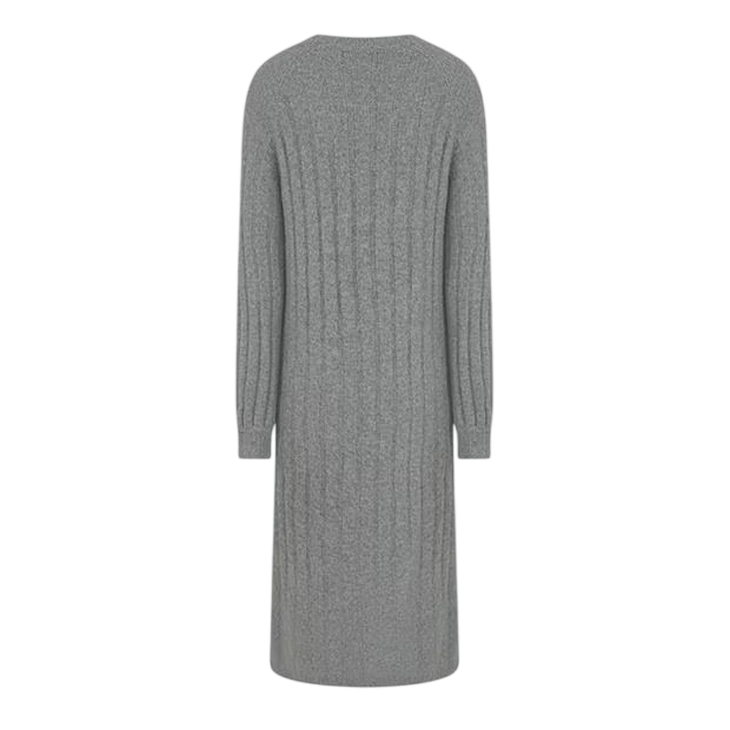 Medium Grey Melange - Back - Pieces Womens-Ladies Knitted Crew Neck Long-Sleeved Midi Dress