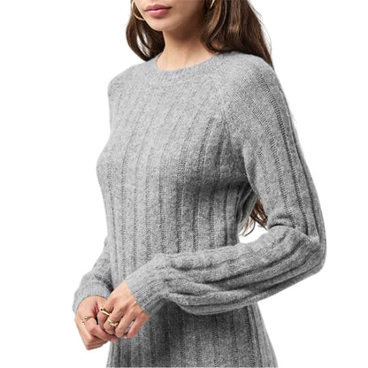 Medium Grey Melange - Side - Pieces Womens-Ladies Knitted Crew Neck Long-Sleeved Midi Dress