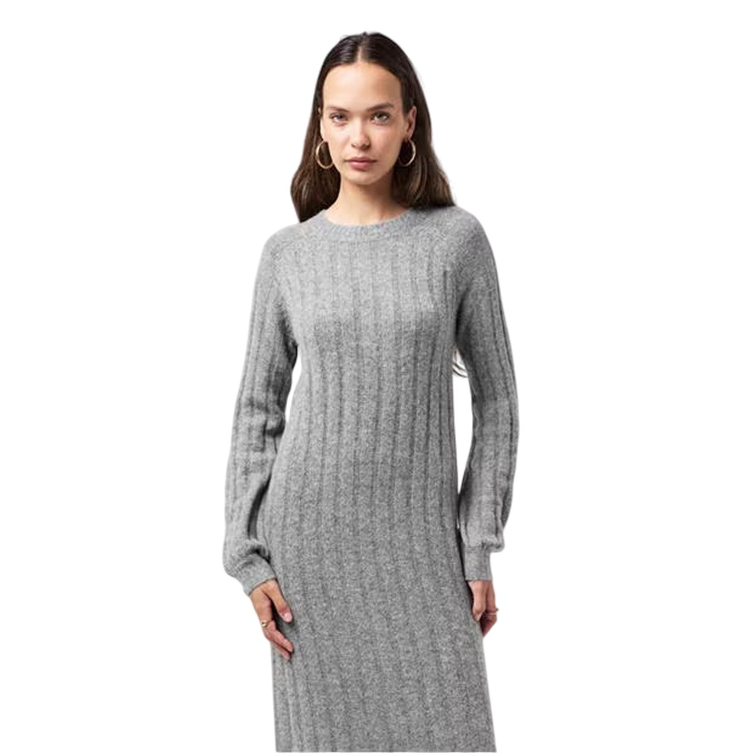 Medium Grey Melange - Lifestyle - Pieces Womens-Ladies Knitted Crew Neck Long-Sleeved Midi Dress