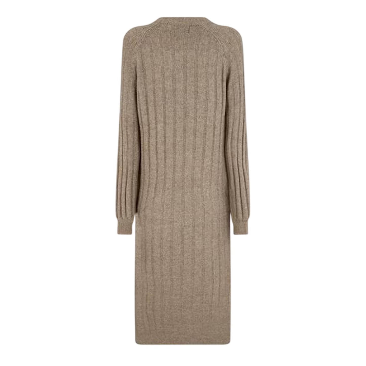 Taupe Grey - Back - Pieces Womens-Ladies Knitted Crew Neck Long-Sleeved Midi Dress