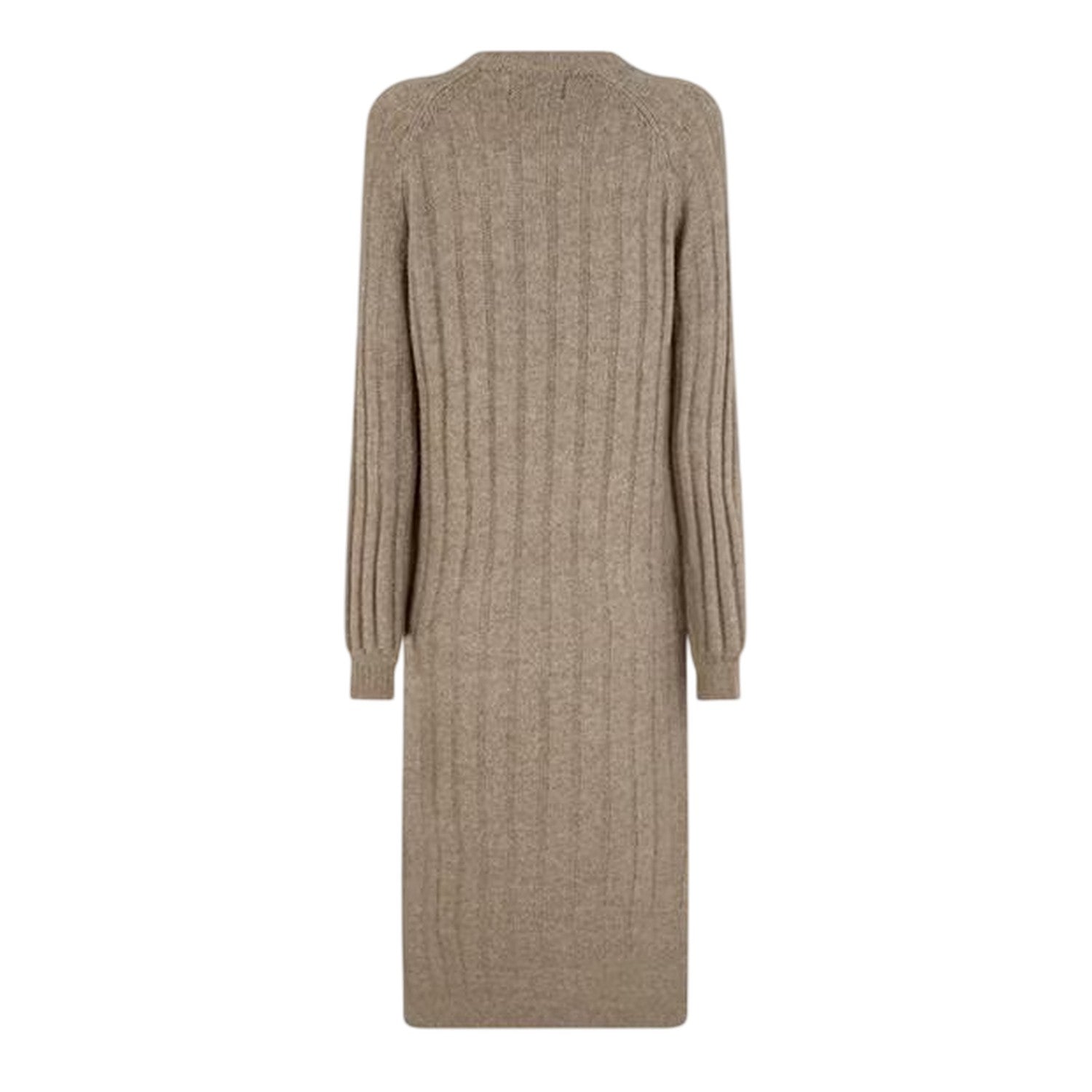 Taupe Grey - Back - Pieces Womens-Ladies Knitted Crew Neck Long-Sleeved Midi Dress