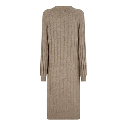 Taupe Grey - Back - Pieces Womens-Ladies Knitted Crew Neck Long-Sleeved Midi Dress