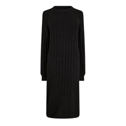 Black - Front - Pieces Womens-Ladies Knitted Crew Neck Long-Sleeved Midi Dress