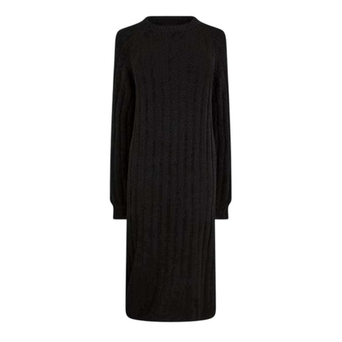 Black - Front - Pieces Womens-Ladies Knitted Crew Neck Long-Sleeved Midi Dress