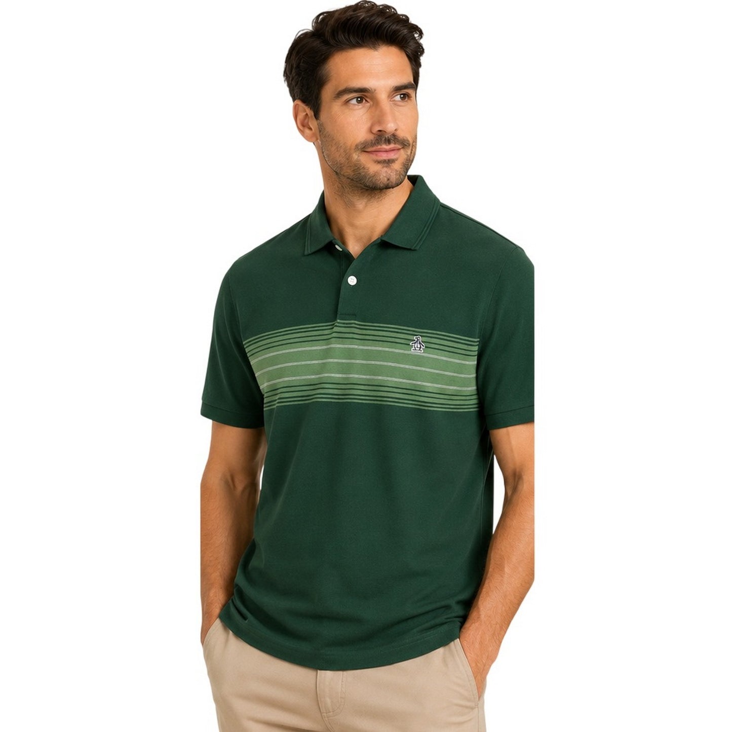 Green - Lifestyle - Original Penguin Mens Striped Polo Shirt