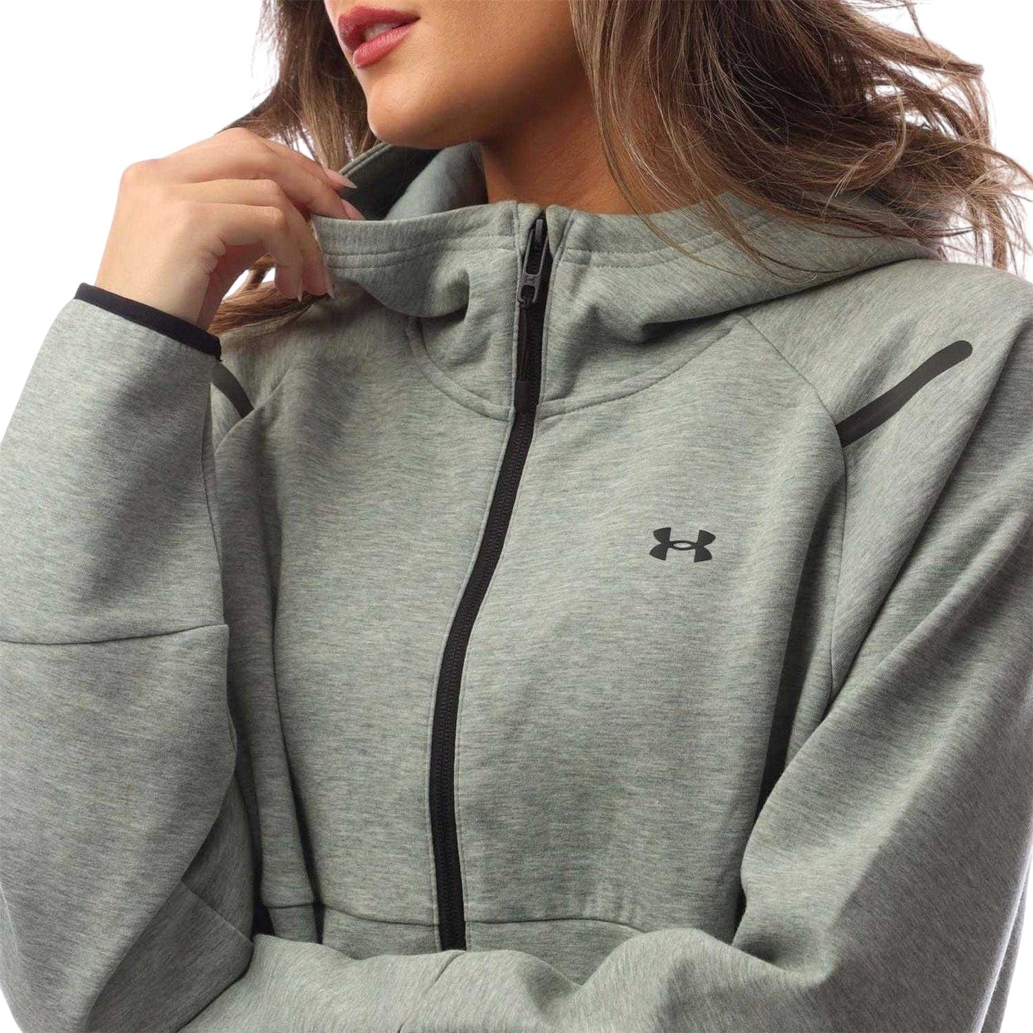 Green - Side - Under Armour Womens-Ladies Fleece Full Zip Hoodie