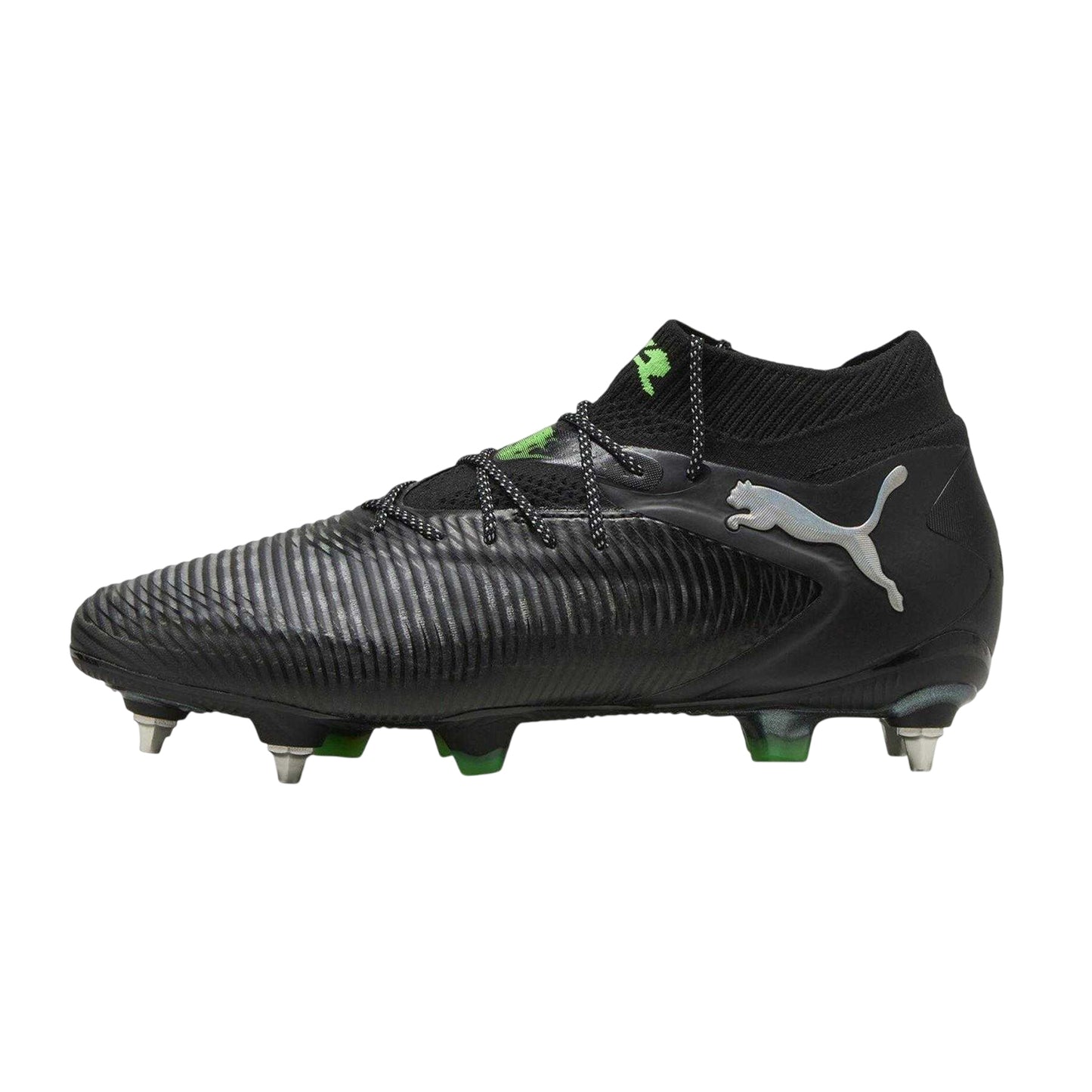 Black-Green - Back - Puma Mens Future 8 Ultimate Knitted Collar Soft Ground Football Boots