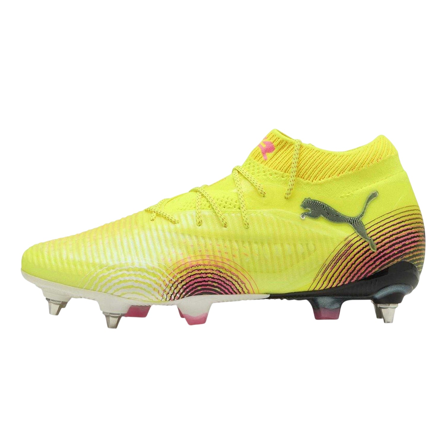 Yellow - Back - Puma Mens Future 8 Ultimate Knitted Collar Soft Ground Football Boots