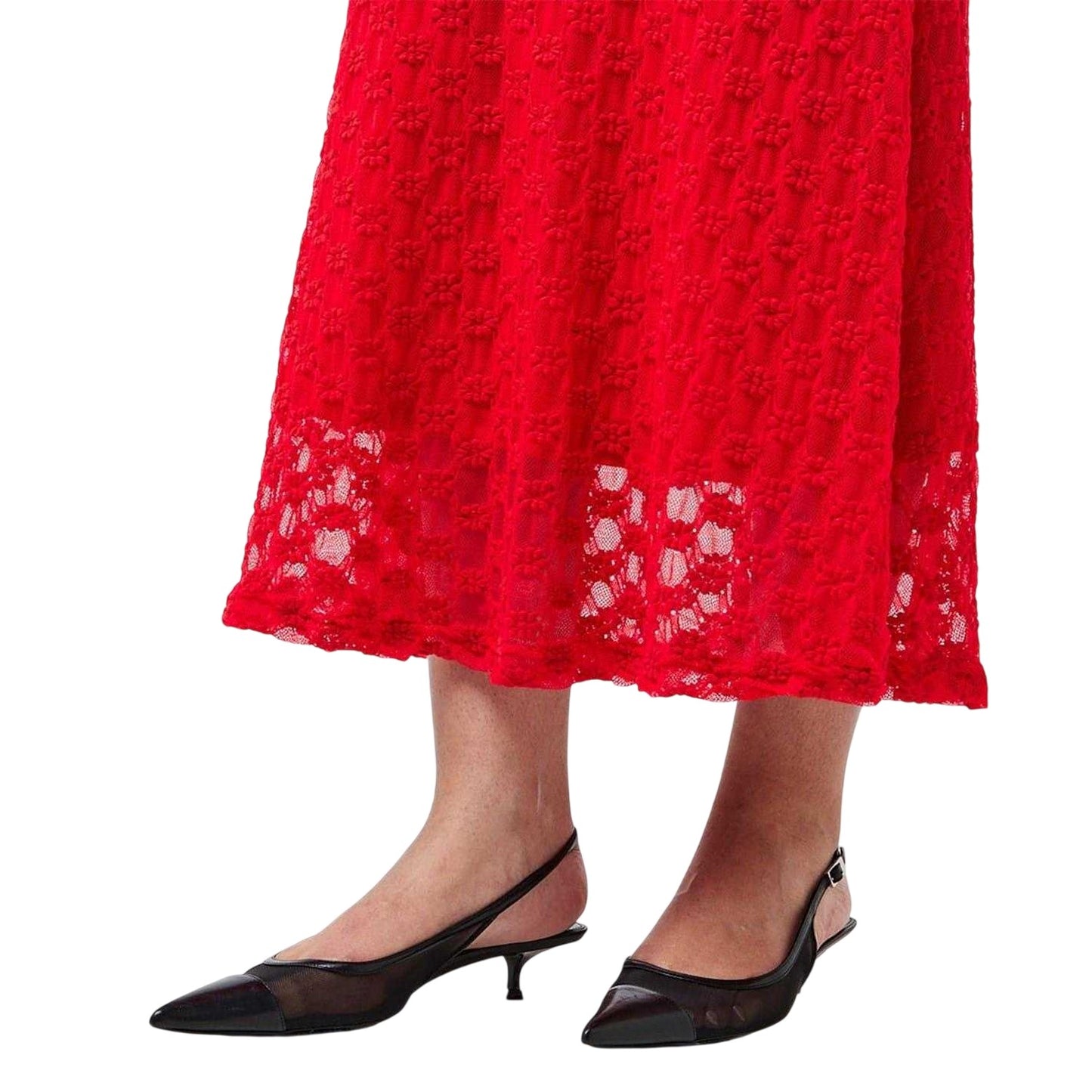 Fire Red - Side - Bardot Womens-Ladies Adoni Mesh Midi Dress