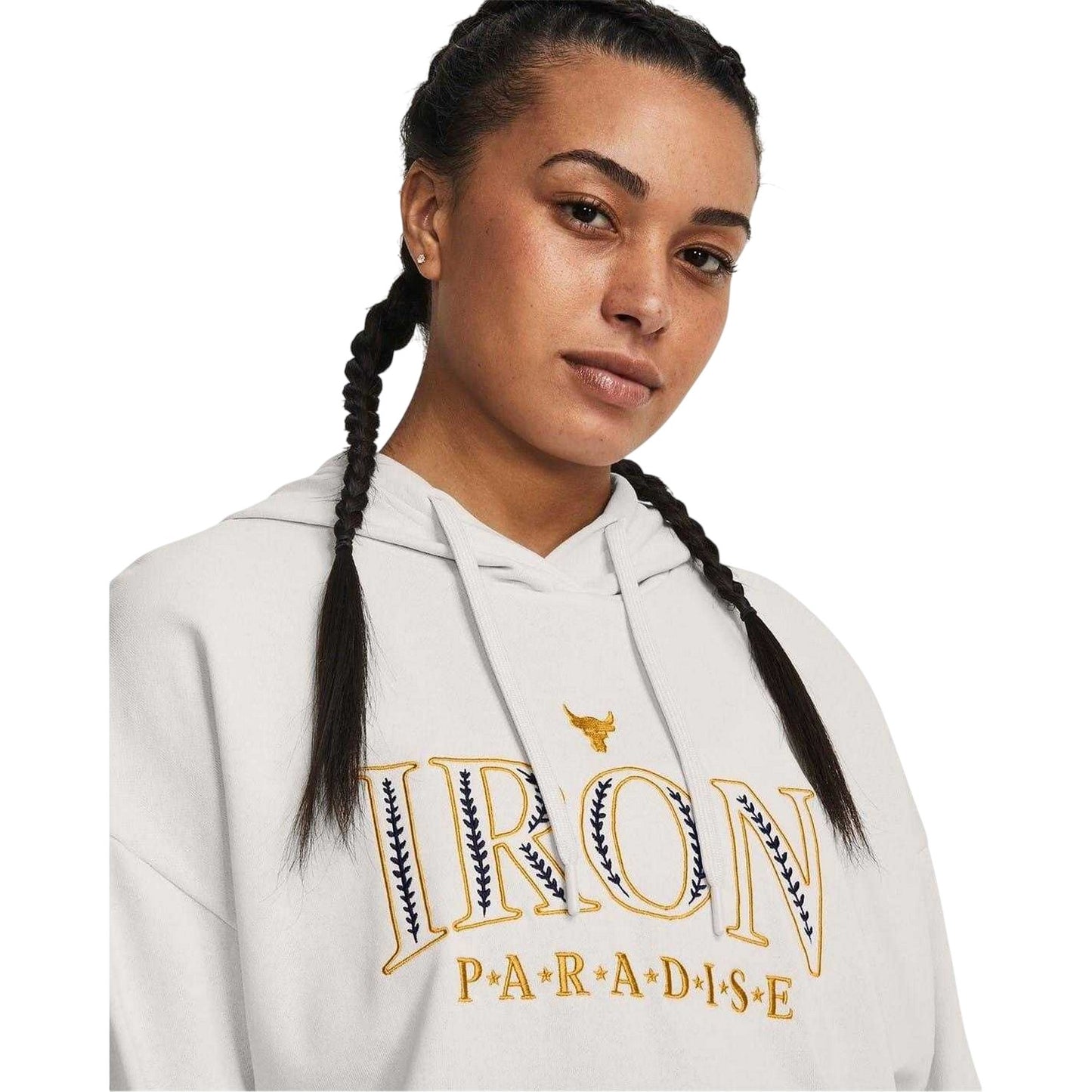 White - Side - Under Armour Womens-Ladies Project Rock Hoodie