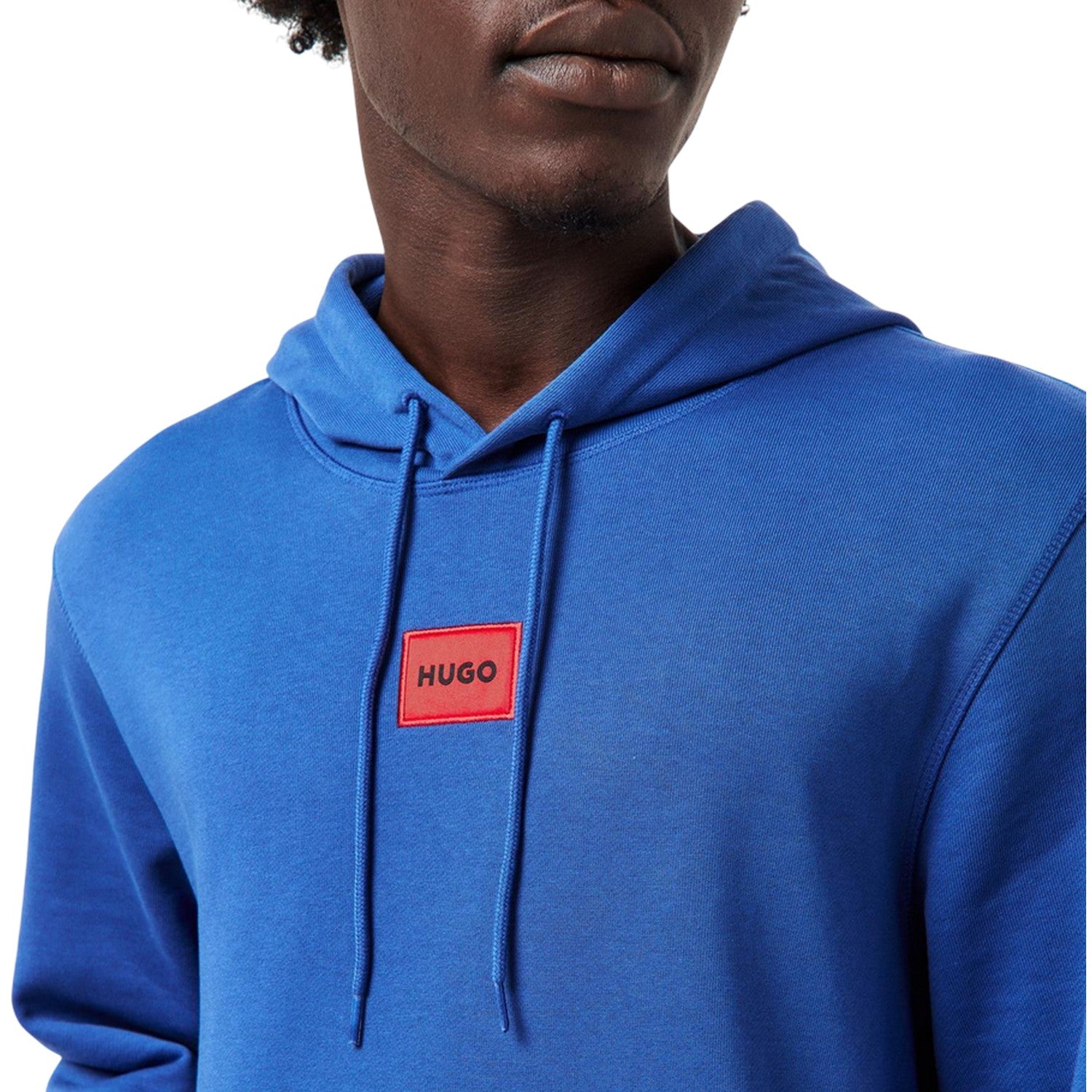 Dark Blue - Side - Hugo Mens Cotton Blend Pullover Hoodie