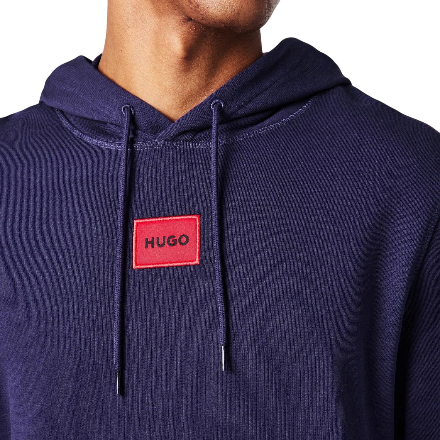 Navy - Side - Hugo Mens Cotton Blend Pullover Hoodie