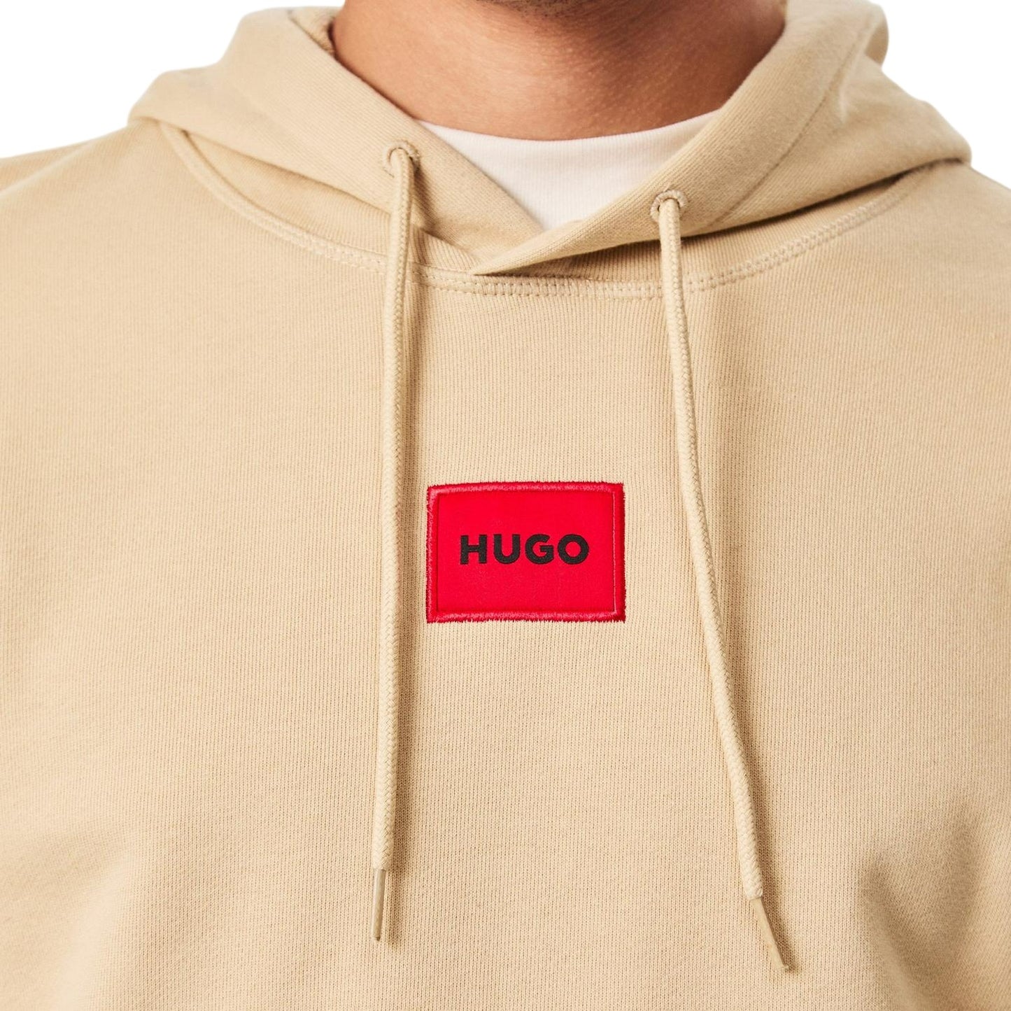Beige - Side - Hugo Mens Cotton Blend Pullover Hoodie