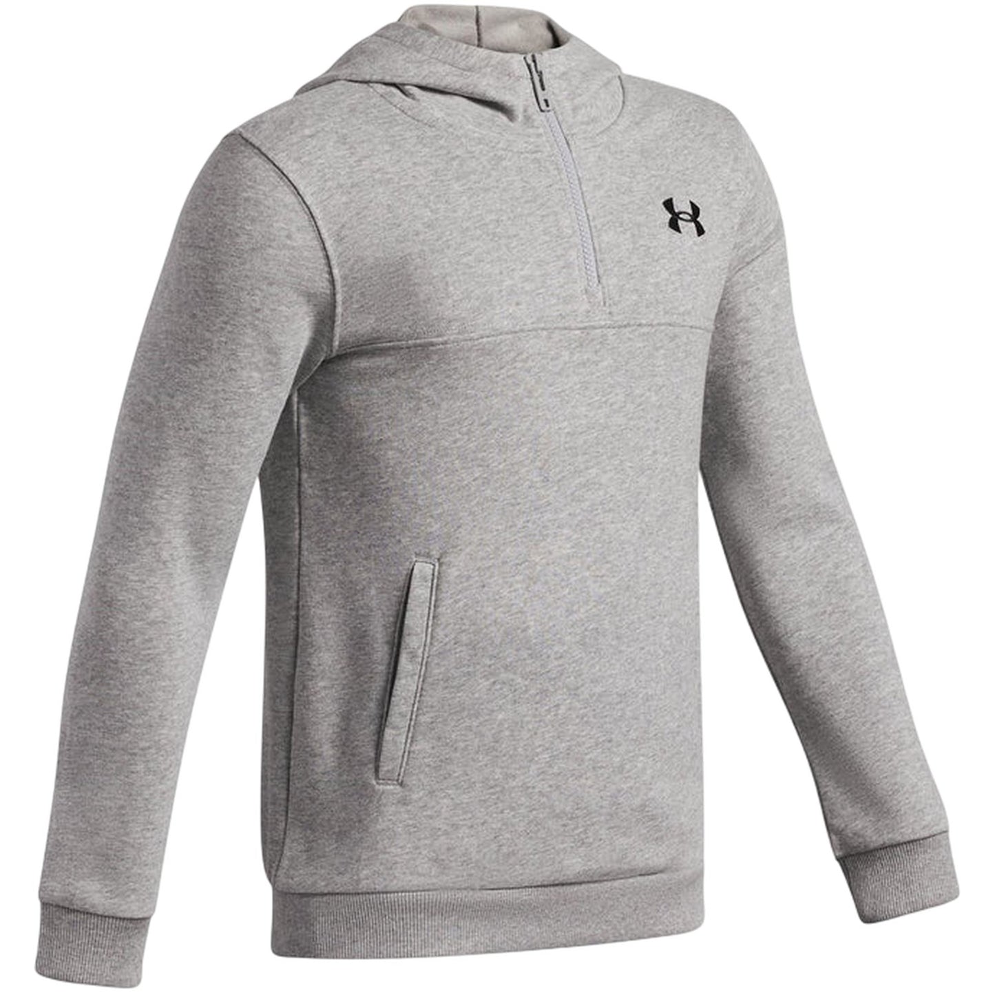 Grey-Black - Side - Under Armour Childrens-Kids Rival Fleece Quarter Zip Hoodie