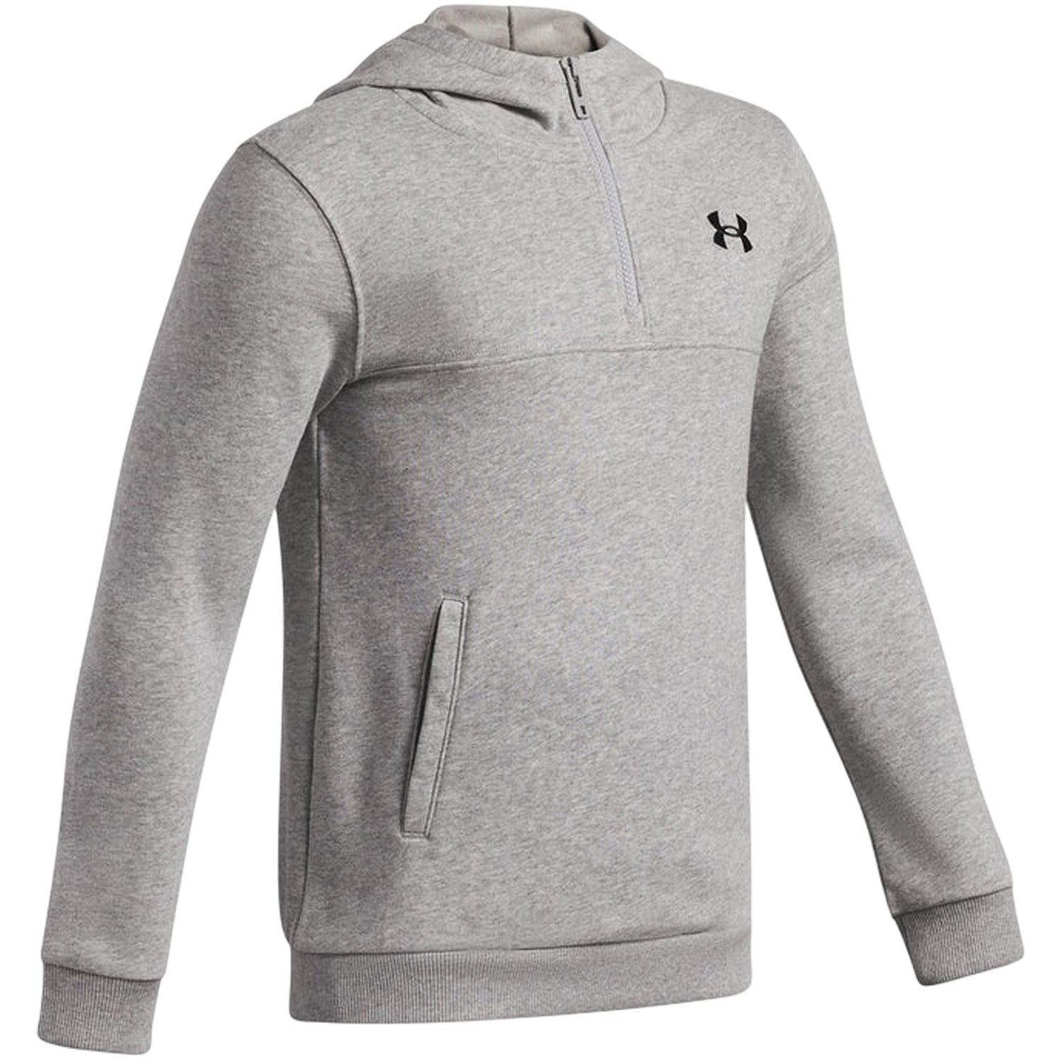 Grey-Black - Side - Under Armour Childrens-Kids Rival Fleece Quarter Zip Hoodie
