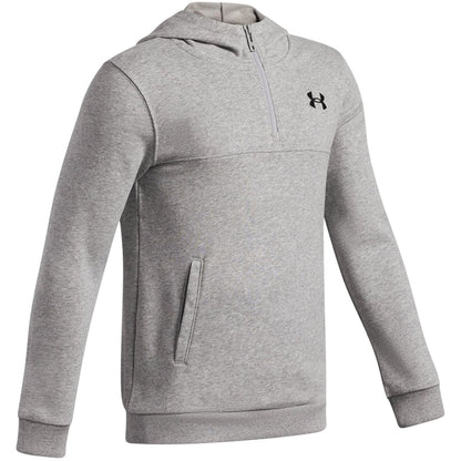 Grey-Black - Side - Under Armour Childrens-Kids Rival Fleece Quarter Zip Hoodie