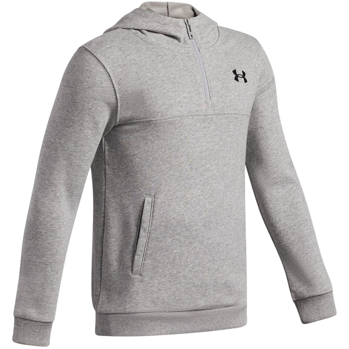 Grey-Black - Side - Under Armour Childrens-Kids Rival Fleece Quarter Zip Hoodie