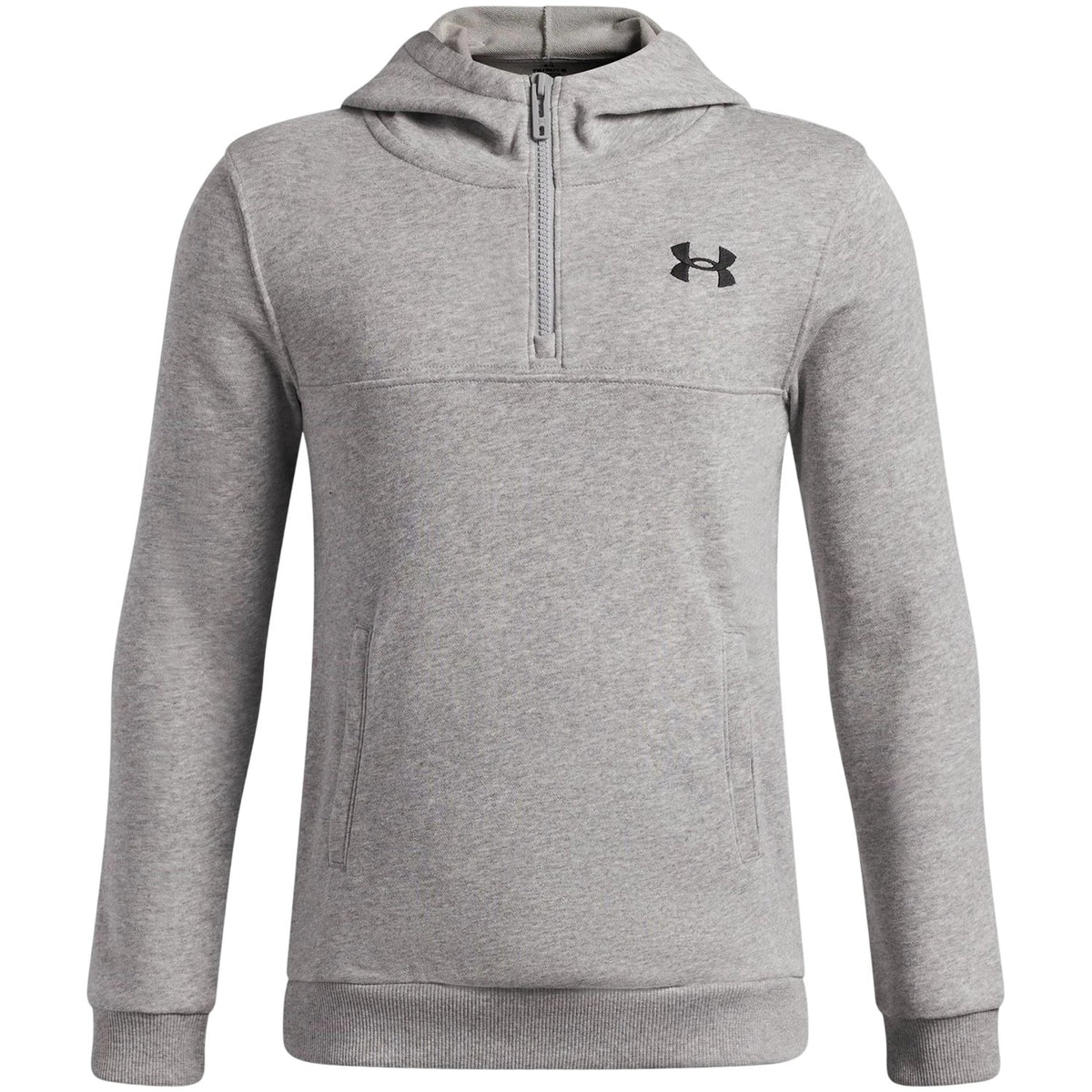 Grey-Black - Front - Under Armour Childrens-Kids Rival Fleece Quarter Zip Hoodie